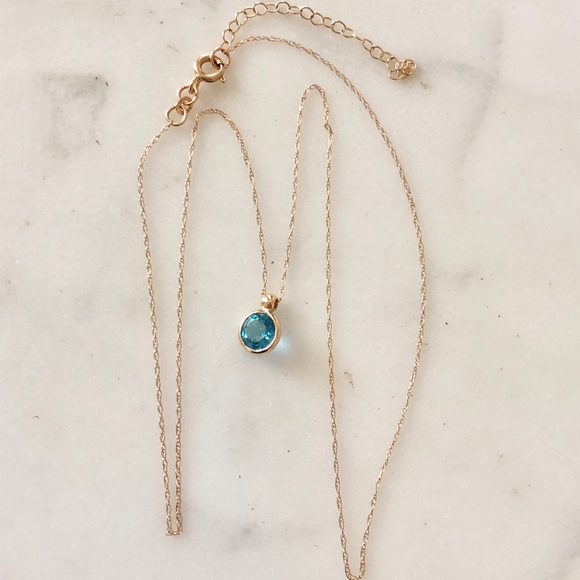 Jewelry - Blue Topaz 14K Fine Gold 16” Chain Necklace
